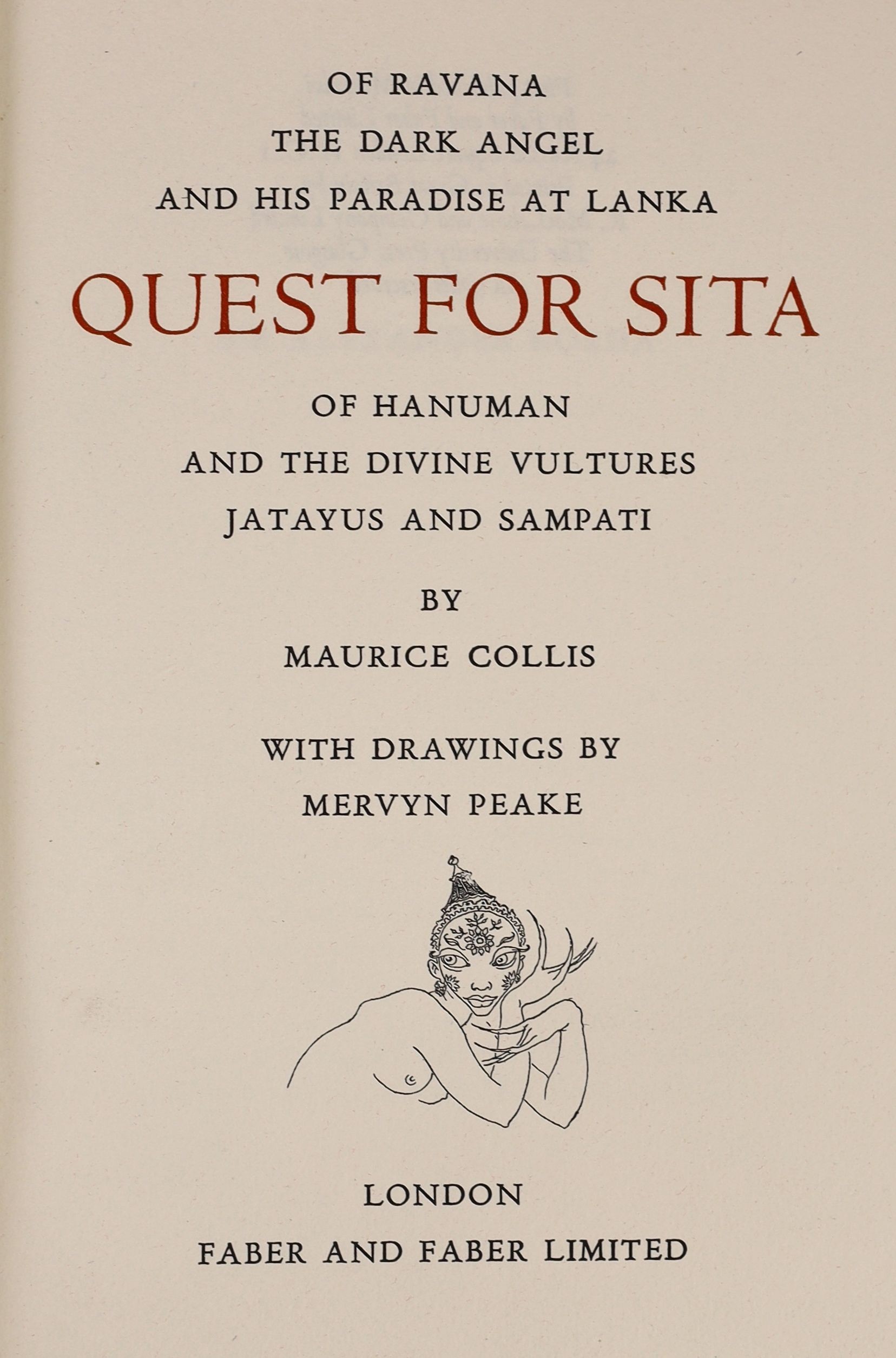 Collins, Maurice - Quest for Sita, one of 500, illustrated by Mervyn Peake, 4to, buckram, Faber & Faber, London, 1946